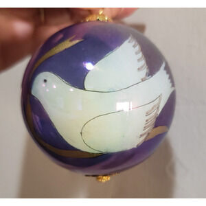 VTG Li Bien Glass Reverse Hand Painted Christmas Ornament Dove Olive Branch 2001